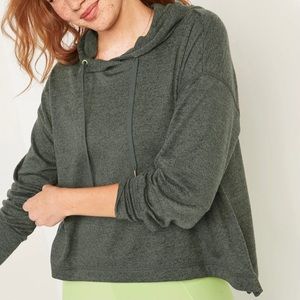 Cropped Sweater-Knit Hoodie